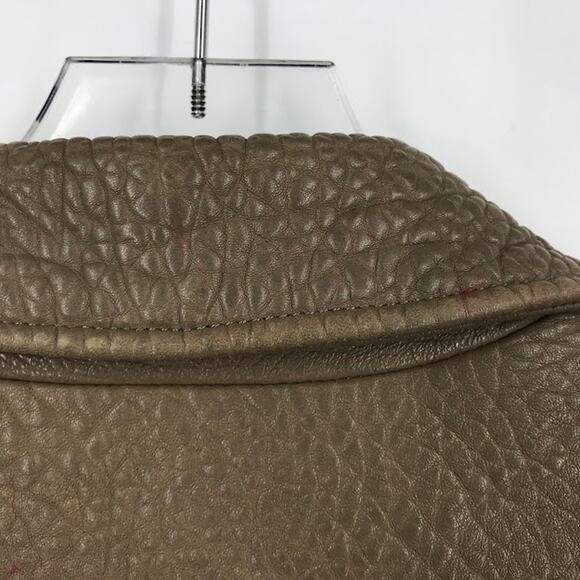 Rebecca Minkoff Wolf Moto Biker Jacket M Asymmetrical Zip Pebbled Leather Stone - Picture 6 of 12